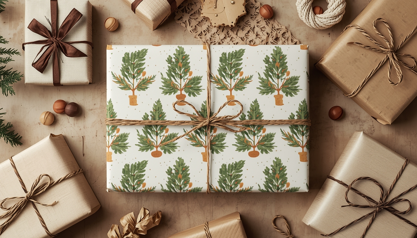 Premium gift wrapping materials including handmade papers and artisan ribbons